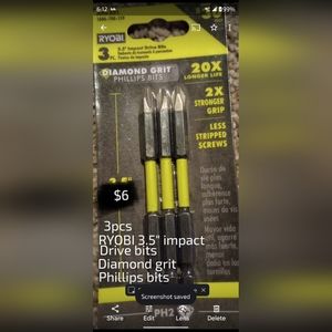 Ryobi 3.5" impact drill bits 3pk